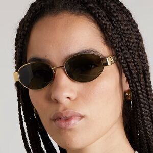 NIB w tags designer inspired oval gold-tone tortoiseshell acetate sunglasses